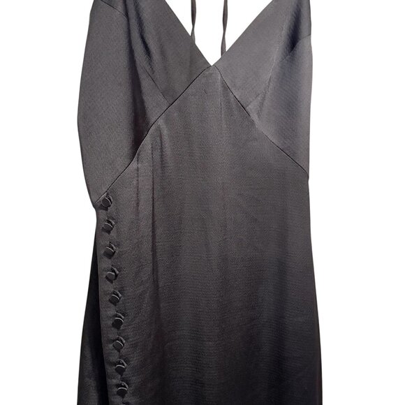 Club Monaco Womens Sz 2 Slip Dress Black V-Neck Midi Babydoll Elegant Classic - Picture 3 of 8